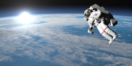 Astronaut or cosmonaut flying upon earth – 3D render