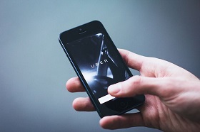Uber app on a mobile phone
