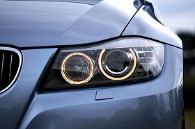 LED on headlights of a BMW car