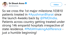Dr. Dinesh Arora Tweet on AB-PMJAY