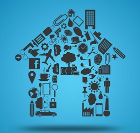 various items that are sold placed to form the outline of a house