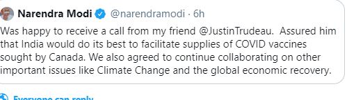 India PM Tweet about Canada