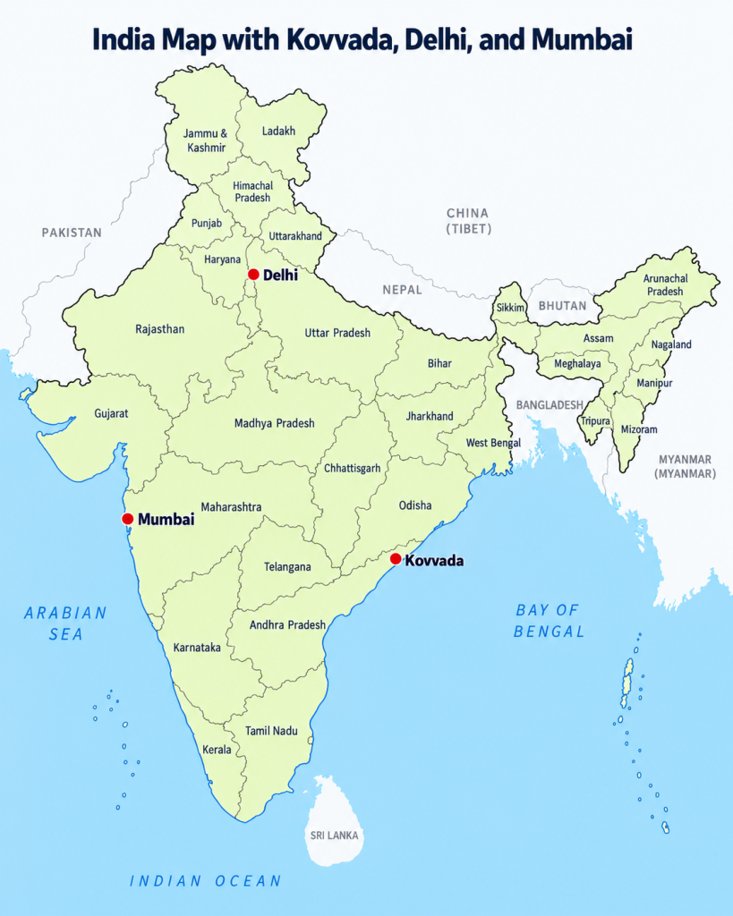 Map of India showing Kovvada